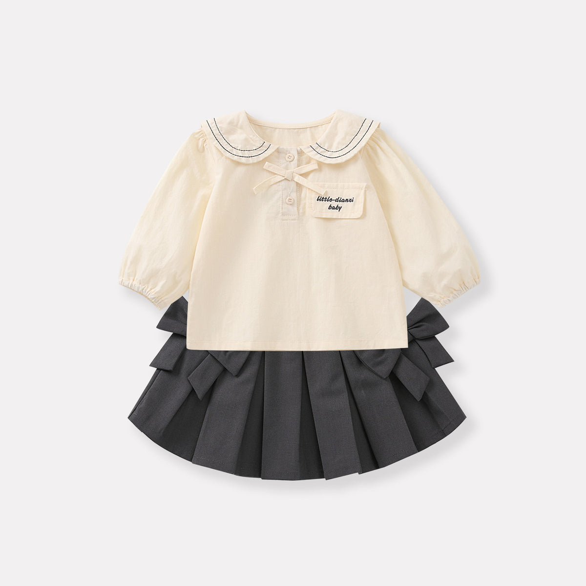 Baby Girl Knitted Three-Piece Set – Jacket, Shirt & Skirt Outfit