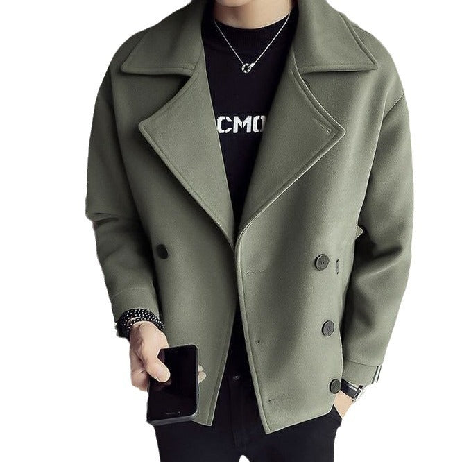 British Style Short Wool Blend Men's Trench Coat