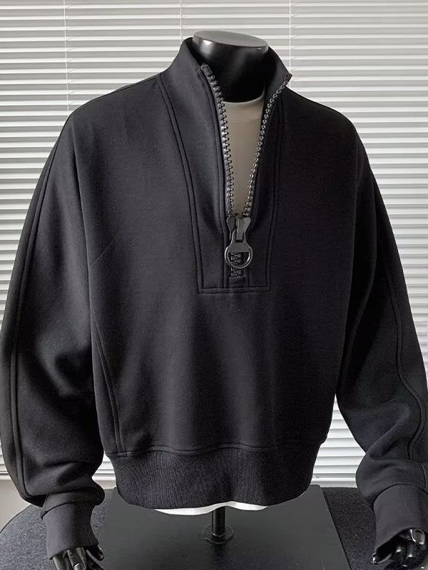 Casual Unisex Half Zip Stand Collar Thickened Oversized Sweatshirt