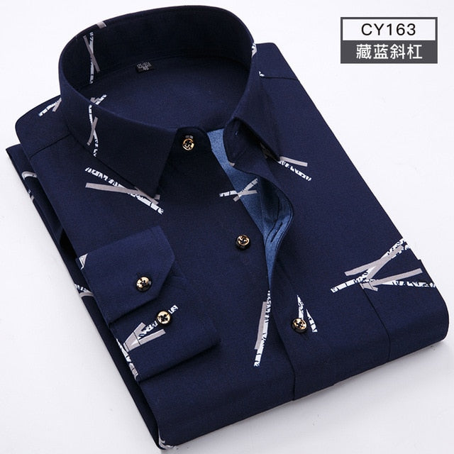 Men's Floral Print Long Sleeve Dress Shirt