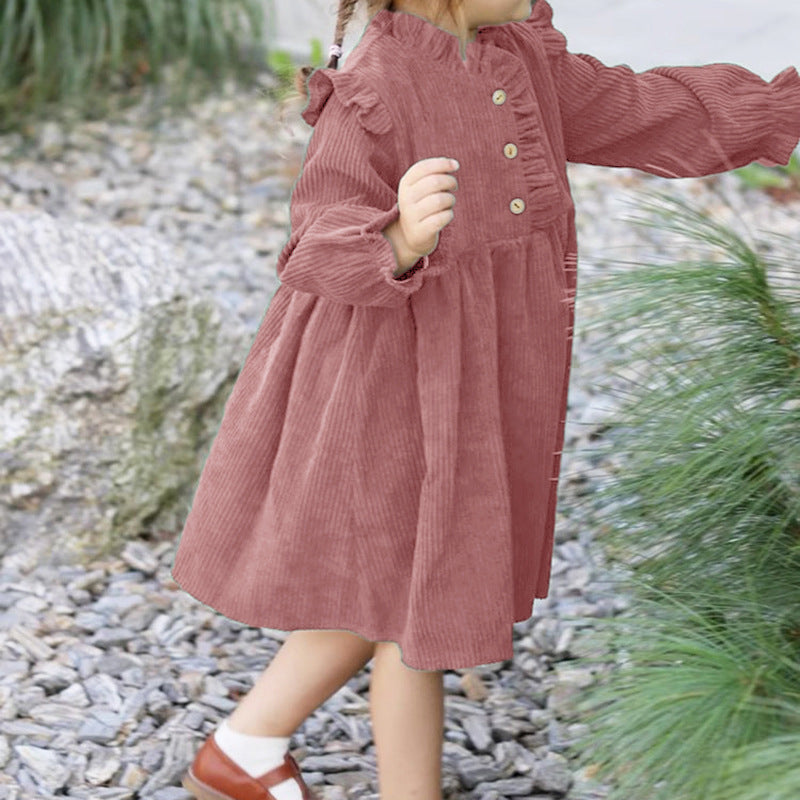 Girls' Lace Collar Long Sleeve Dress – Autumn & Winter Kids Skirt