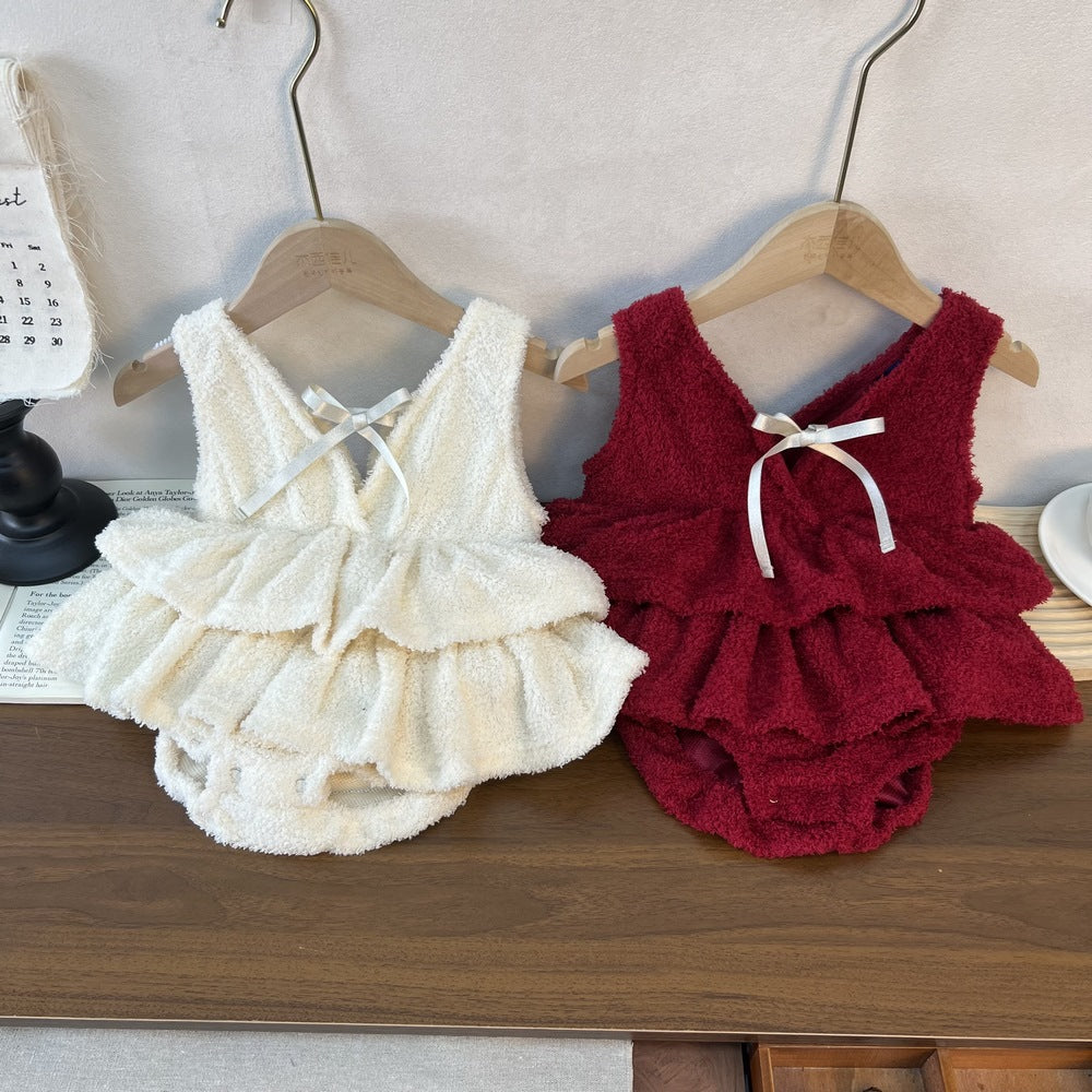 Baby Girl Sweet Bow Strap Climbing Dress – Adorable Infant Romper Dress