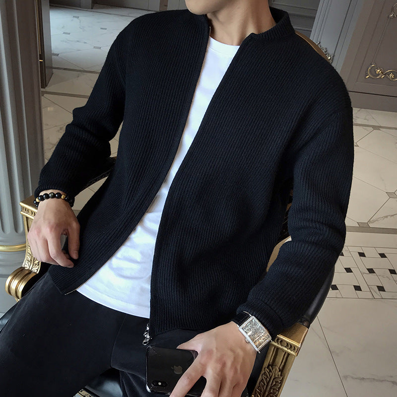 Style Long Sleeve V-Neck Men's Thick Knit Cardigan