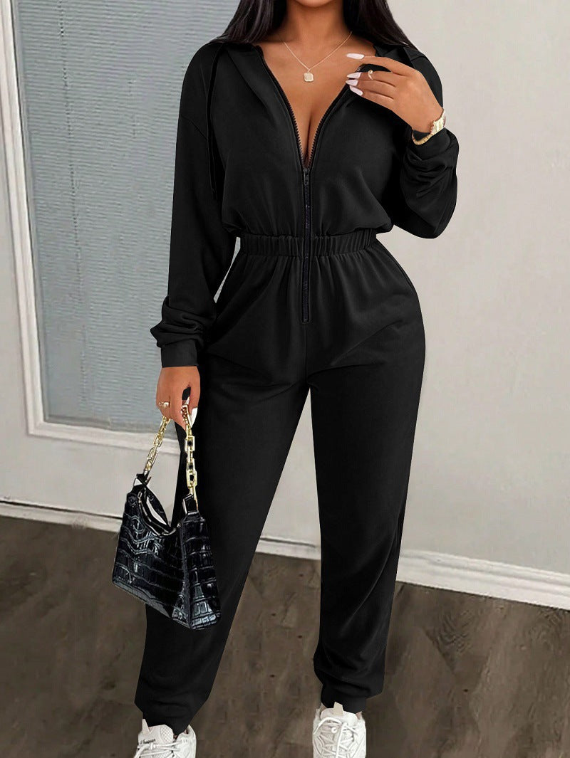 Casual Drawstring Hooded Jumpsuit for Women Fashionable One-Piece Pants