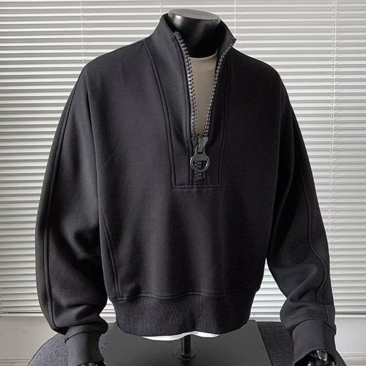 Casual Unisex Half Zip Stand Collar Thickened Oversized Sweatshirt