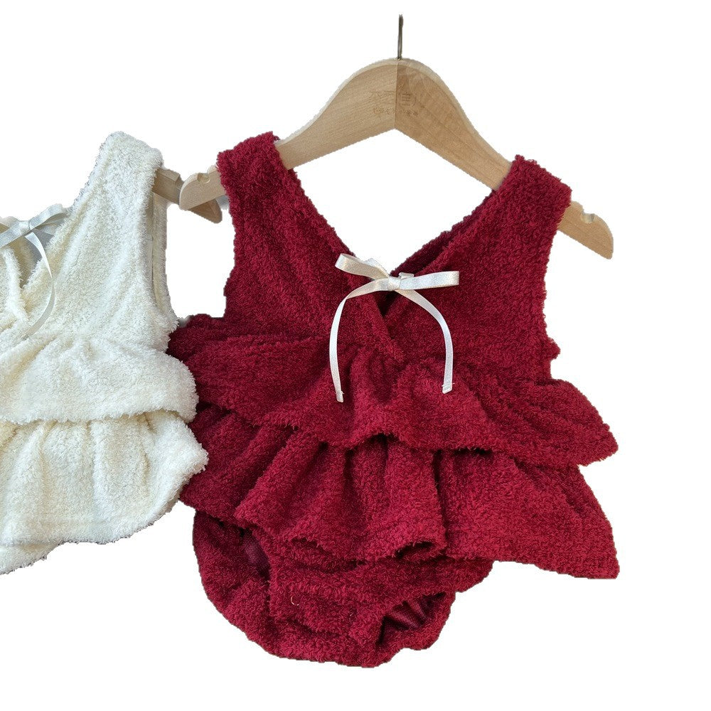 Baby Girl Sweet Bow Strap Climbing Dress – Adorable Infant Romper Dress