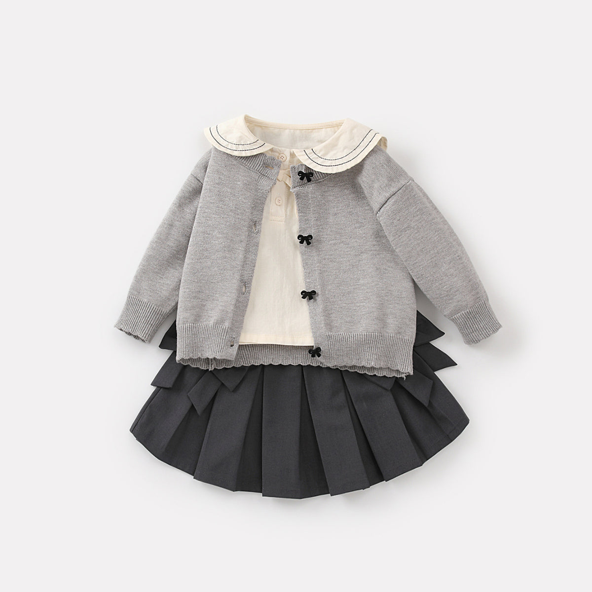 Baby Girl Knitted Three-Piece Set – Jacket, Shirt & Skirt Outfit