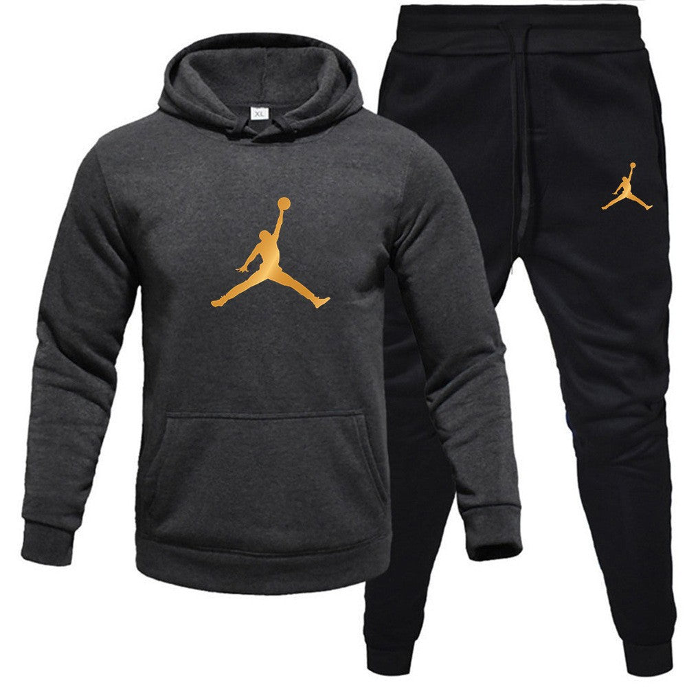 Men's Fleece-Lined Letter Print Oversized Streetwear Set