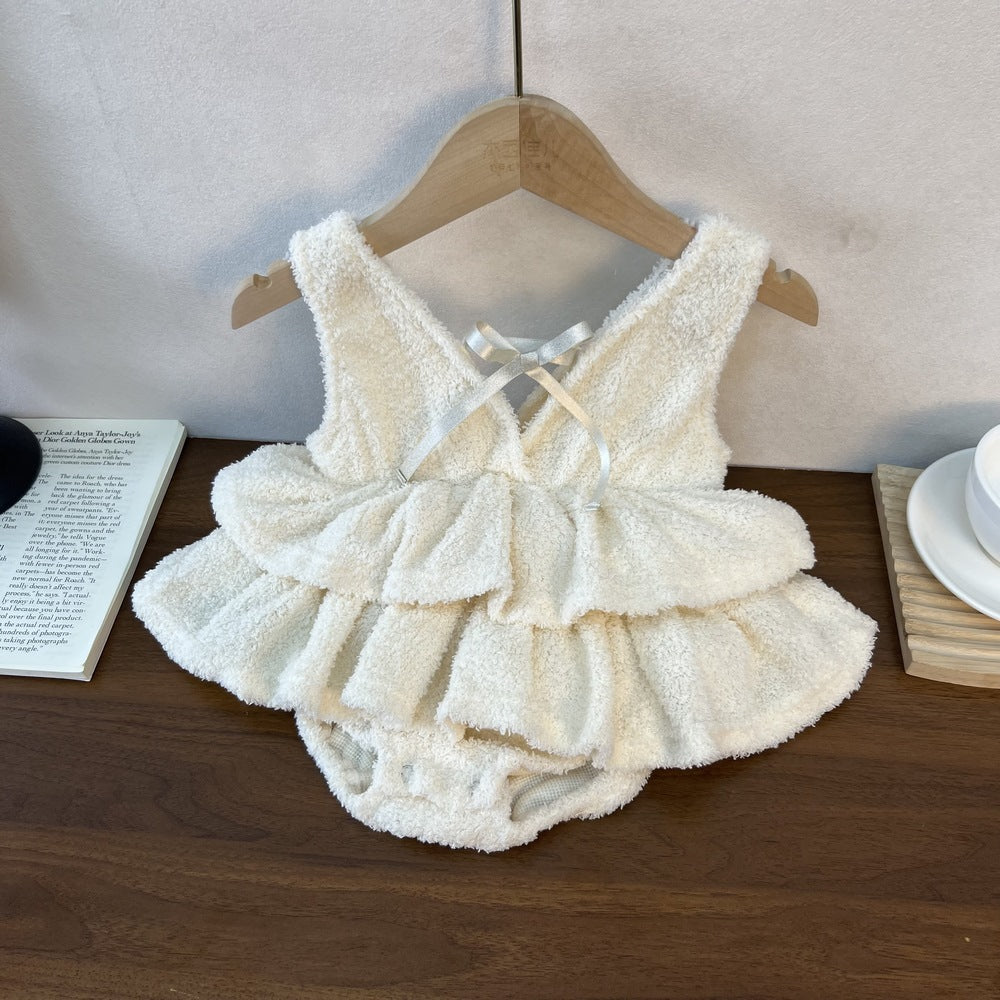 Baby Girl Sweet Bow Strap Climbing Dress – Adorable Infant Romper Dress