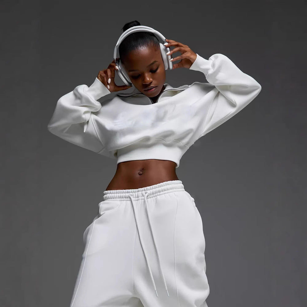 Long Sleeve Turn-Down Collar Waist-Cinched Hoodie with Tie Pants Two-Piece Set