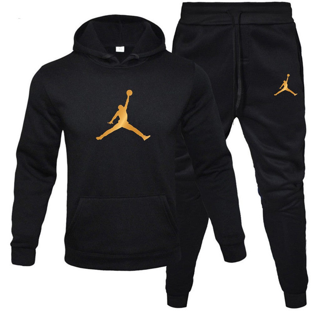 Men's Fleece-Lined Letter Print Oversized Streetwear Set
