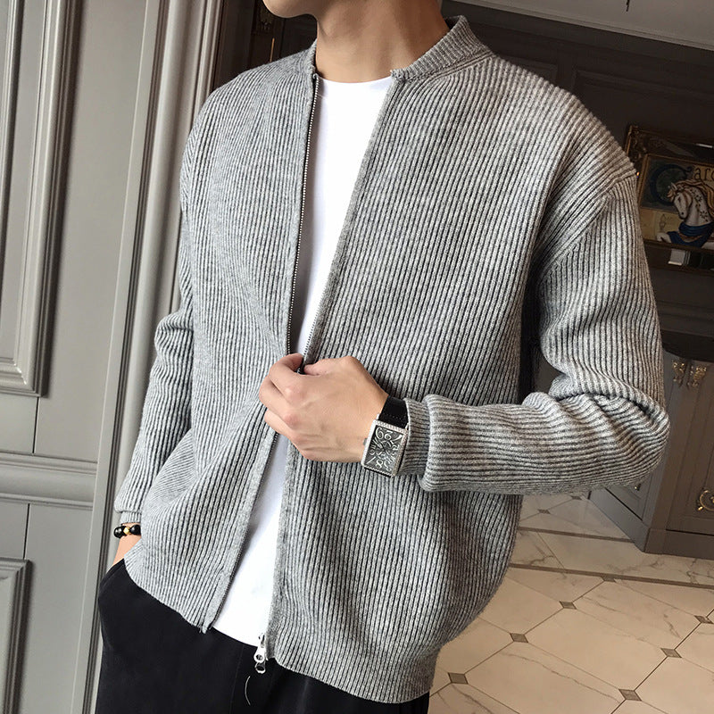 Style Long Sleeve V-Neck Men's Thick Knit Cardigan