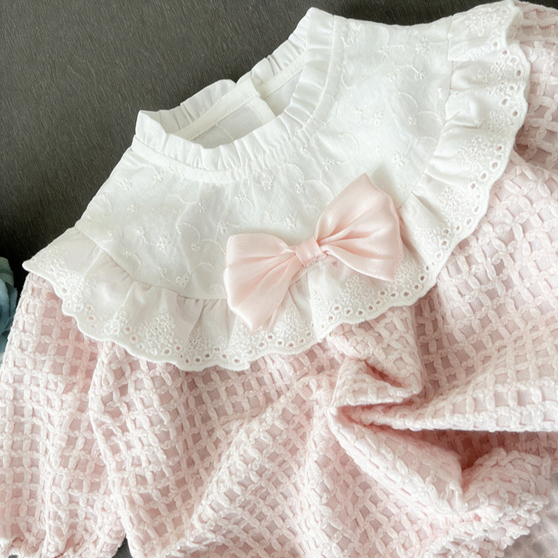 Baby Girl Pink Lace Bow Romper – Sweet Newborn Onesie