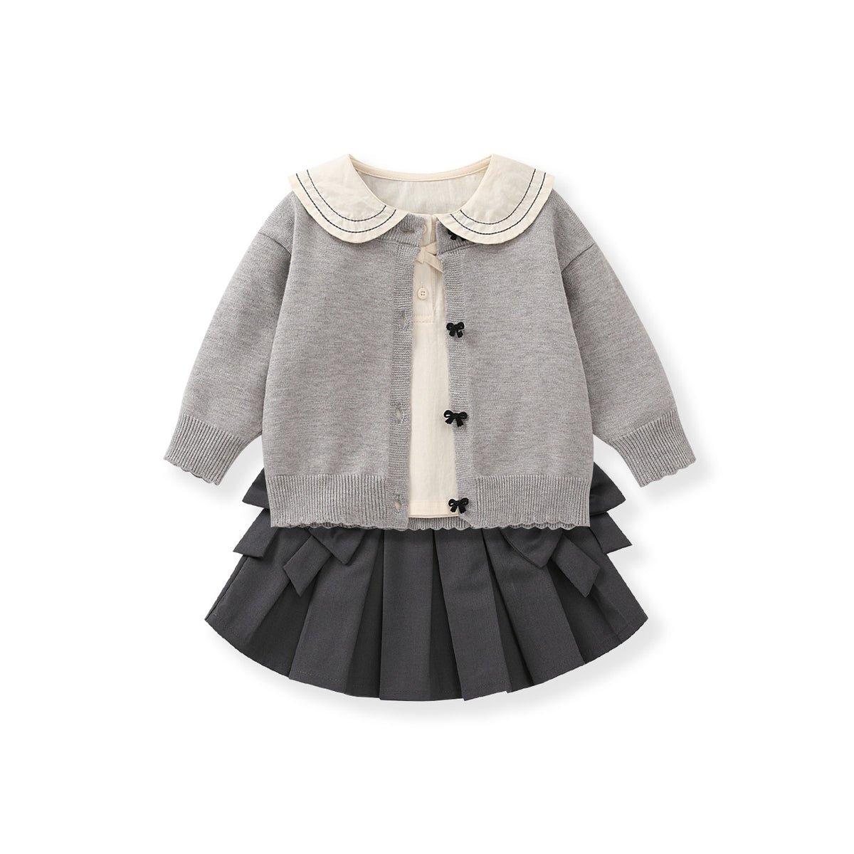 Baby Girl Knitted Three-Piece Set – Jacket, Shirt & Skirt Outfit