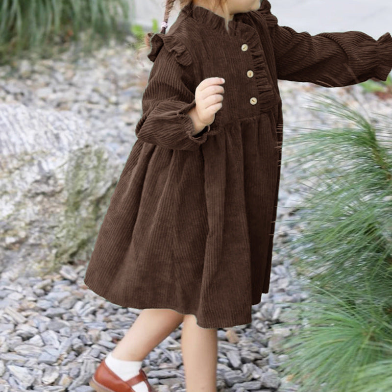 Girls' Lace Collar Long Sleeve Dress – Autumn & Winter Kids Skirt