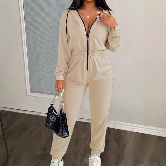 Casual Drawstring Hooded Jumpsuit for Women Fashionable One-Piece Pants
