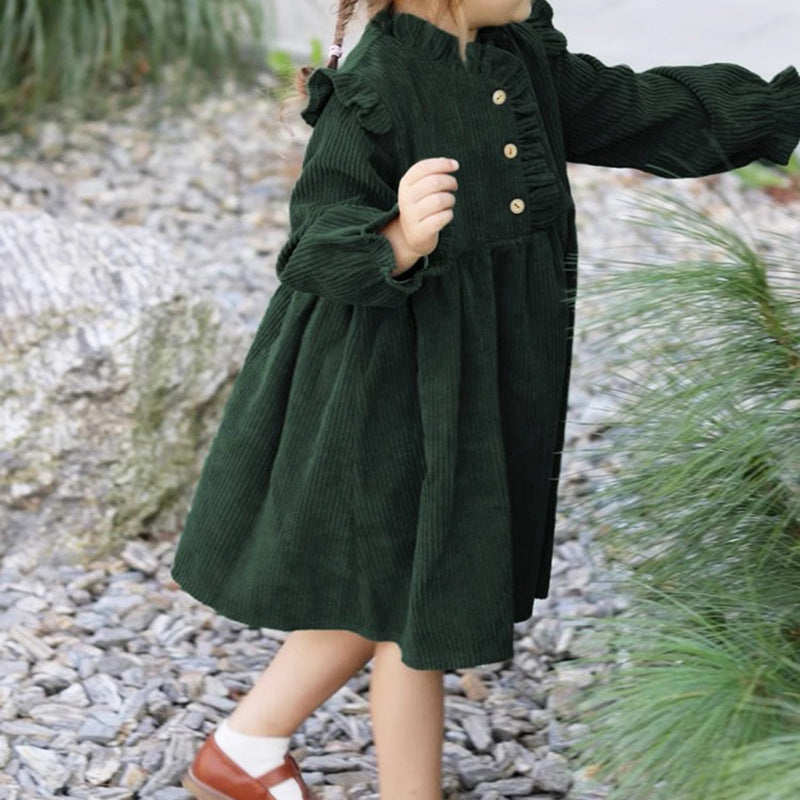 Girls' Lace Collar Long Sleeve Dress – Autumn & Winter Kids Skirt