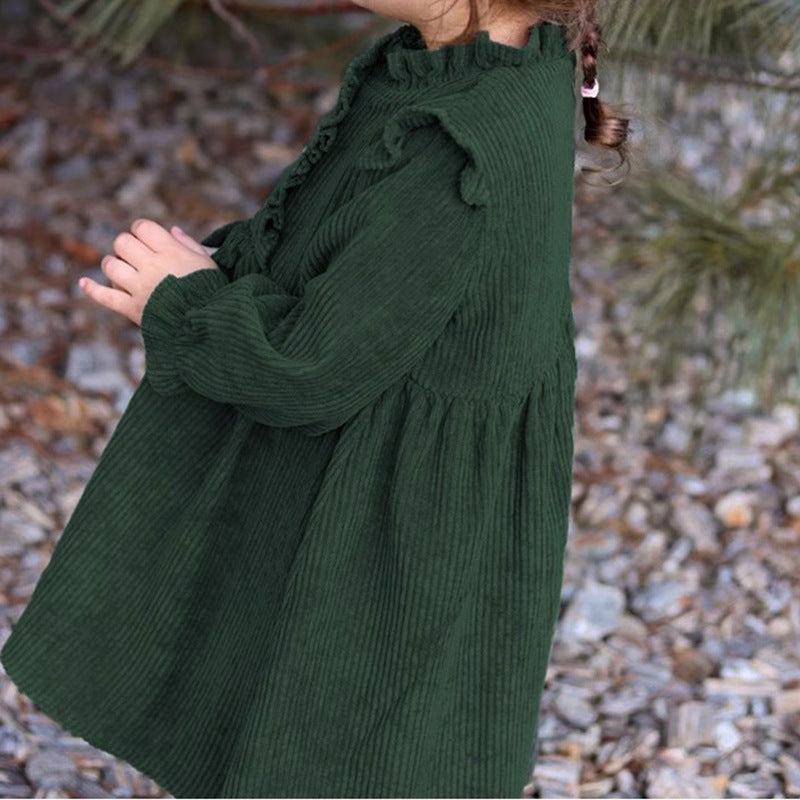 Girls' Lace Collar Long Sleeve Dress – Autumn & Winter Kids Skirt