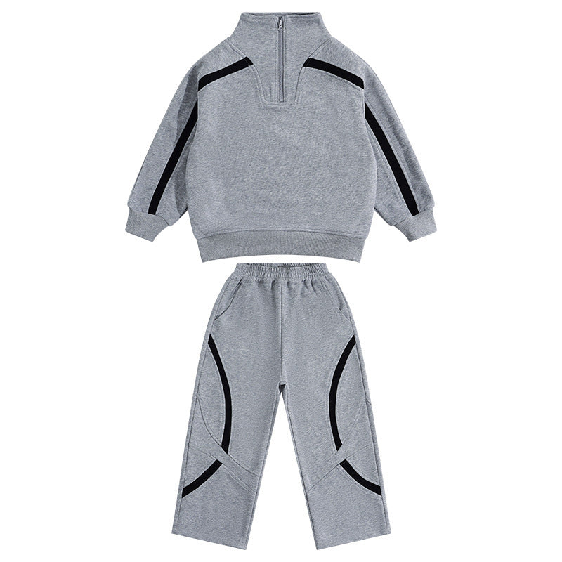 Boys' Stand Collar Hoodie Sports Set – Stylish Two-Piece Outfit for Kids