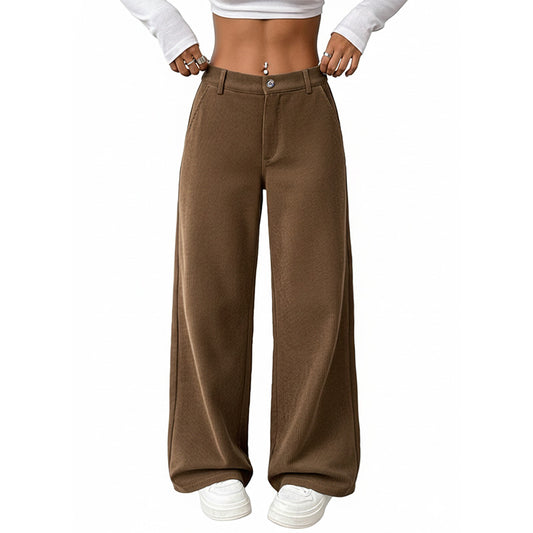 Casual High Waist Wide-leg Corduroy Floor-length Pants for Women