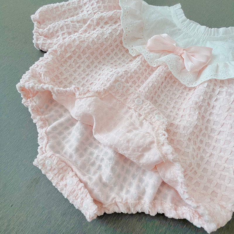 Baby Girl Pink Lace Bow Romper – Sweet Newborn Onesie