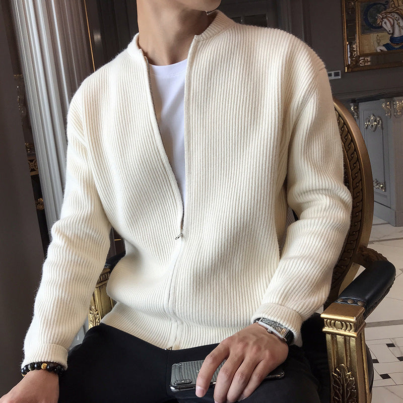Style Long Sleeve V-Neck Men's Thick Knit Cardigan