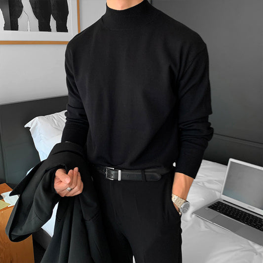 Casual Solid Color Long Sleeve Mock Neck Men's Knit Sweater