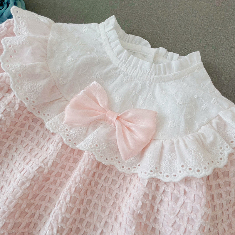 Baby Girl Pink Lace Bow Romper – Sweet Newborn Onesie
