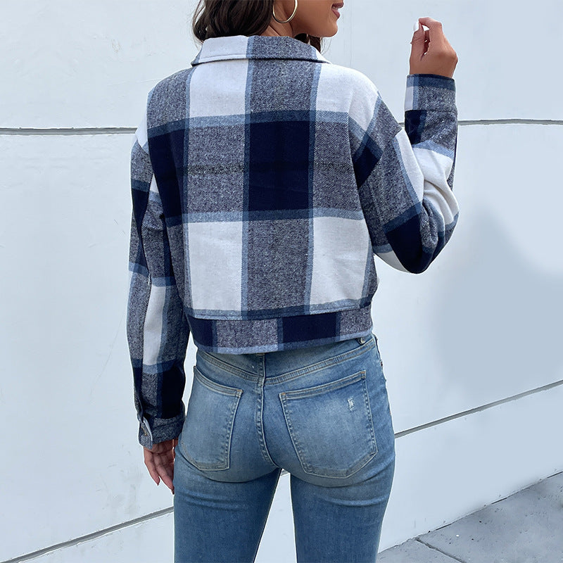 Cropped Cardigan Jacket, Long Sleeve Lapel Collar Brushed Outerwear