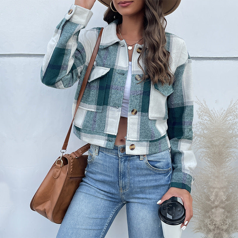 Cropped Cardigan Jacket, Long Sleeve Lapel Collar Brushed Outerwear
