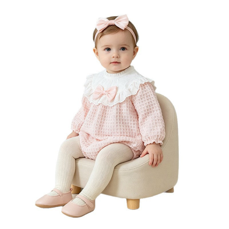 Baby Girl Pink Lace Bow Romper – Sweet Newborn Onesie