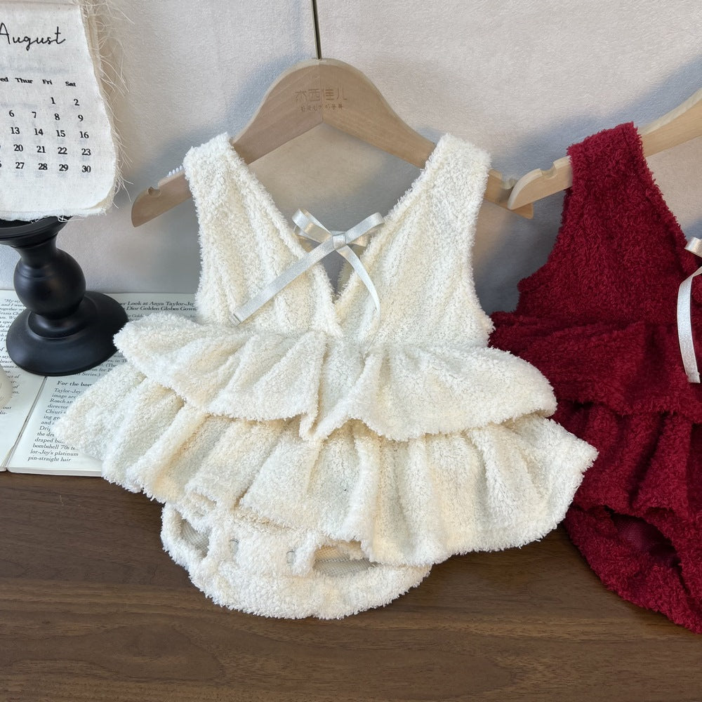 Baby Girl Sweet Bow Strap Climbing Dress – Adorable Infant Romper Dress