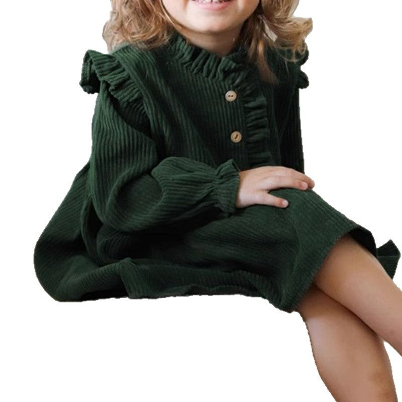 Girls' Lace Collar Long Sleeve Dress – Autumn & Winter Kids Skirt