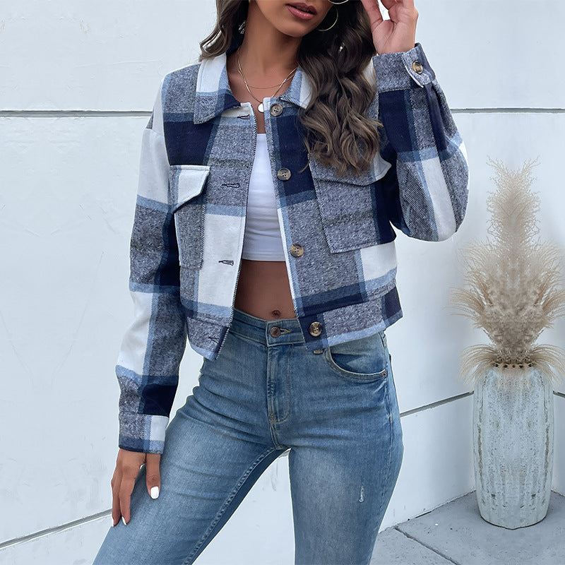 Cropped Cardigan Jacket, Long Sleeve Lapel Collar Brushed Outerwear