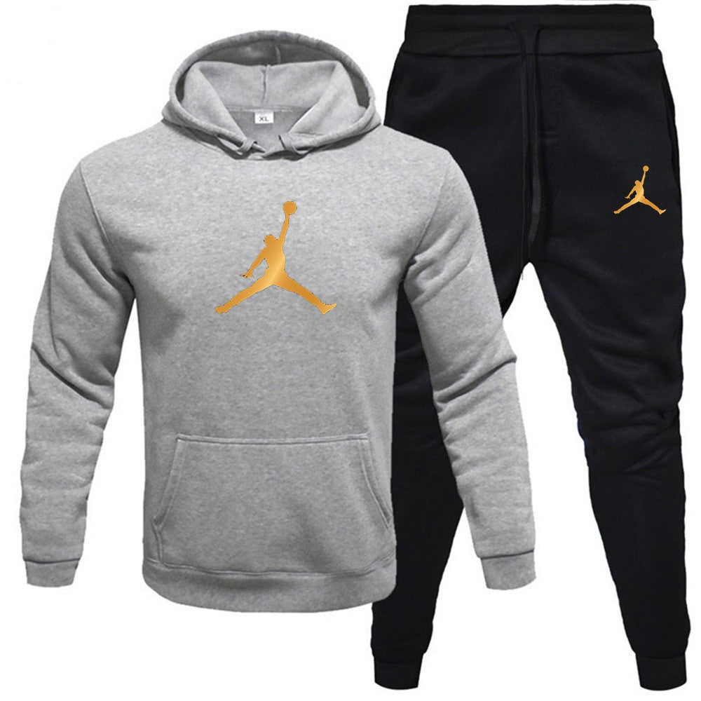 Men's Fleece-Lined Letter Print Oversized Streetwear Set