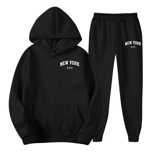Men's Hoodie Set Solid Color Two-Piece