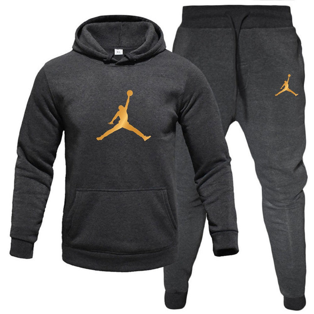 Men's Fleece-Lined Letter Print Oversized Streetwear Set