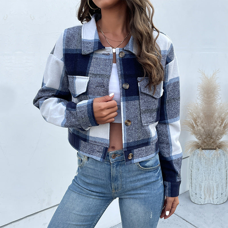 Cropped Cardigan Jacket, Long Sleeve Lapel Collar Brushed Outerwear