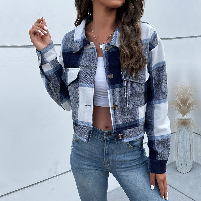 Cropped Cardigan Jacket, Long Sleeve Lapel Collar Brushed Outerwear