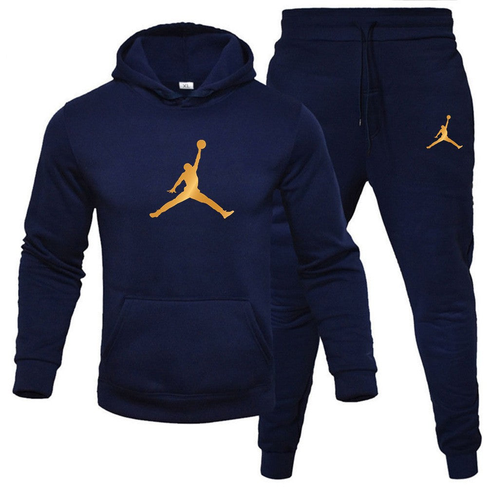 Men's Fleece-Lined Letter Print Oversized Streetwear Set
