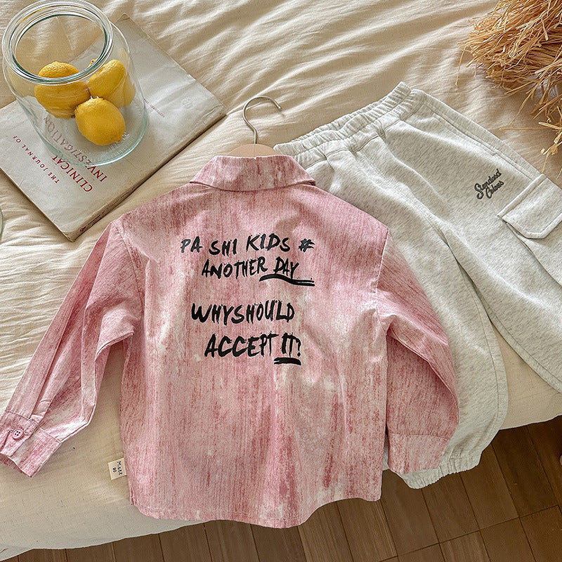 Baby Letter Print Shirt Jacket – Cute Graphic Top for Infants & Toddlers