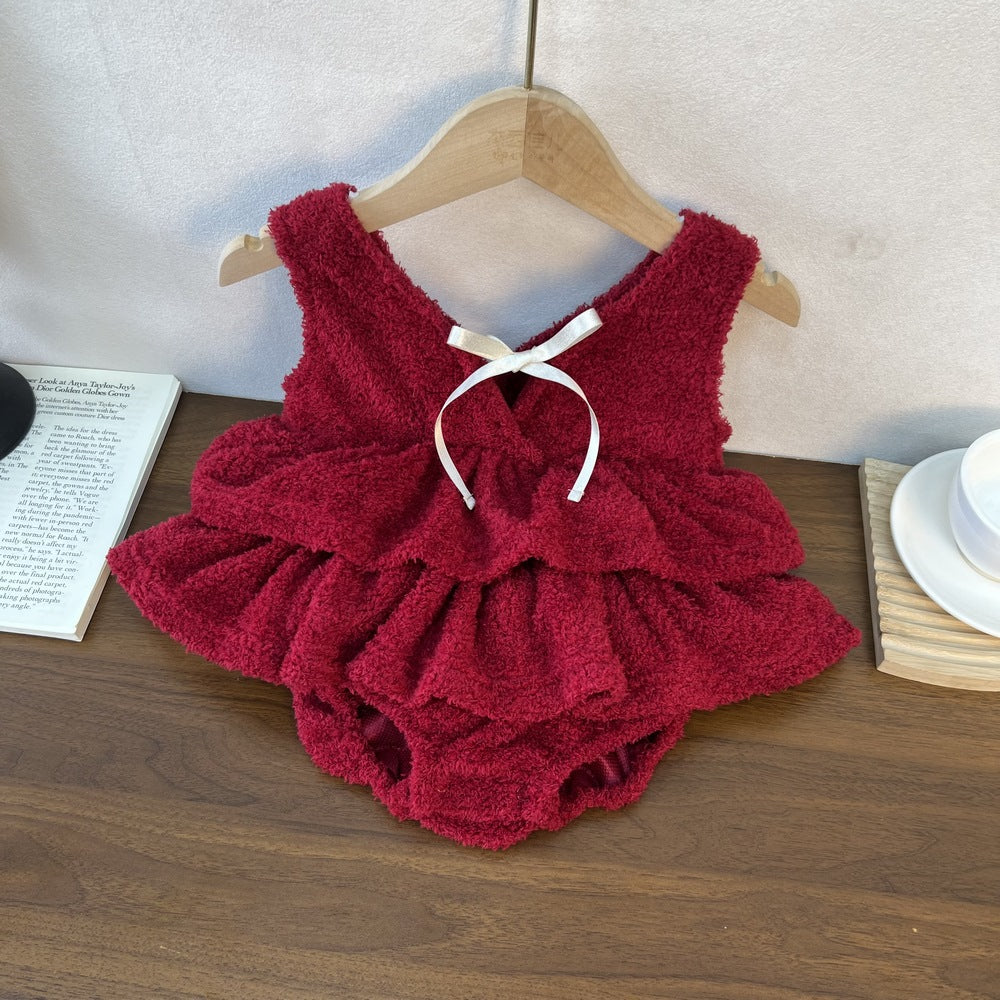 Baby Girl Sweet Bow Strap Climbing Dress – Adorable Infant Romper Dress
