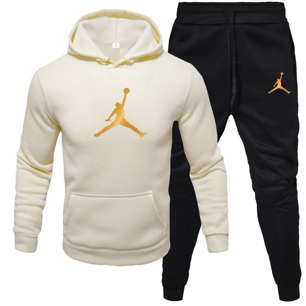 Men's Fleece-Lined Letter Print Oversized Streetwear Set