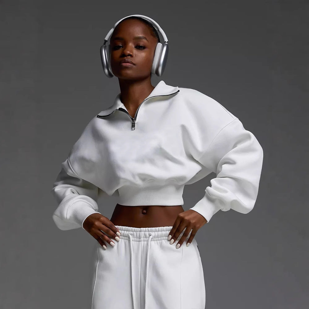 Long Sleeve Turn-Down Collar Waist-Cinched Hoodie with Tie Pants Two-Piece Set