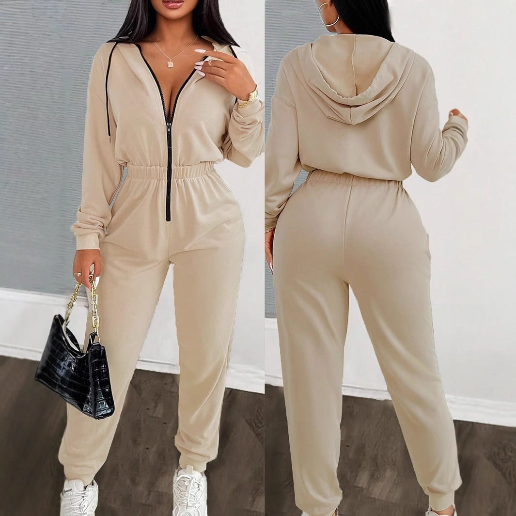 Casual Drawstring Hooded Jumpsuit for Women Fashionable One-Piece Pants