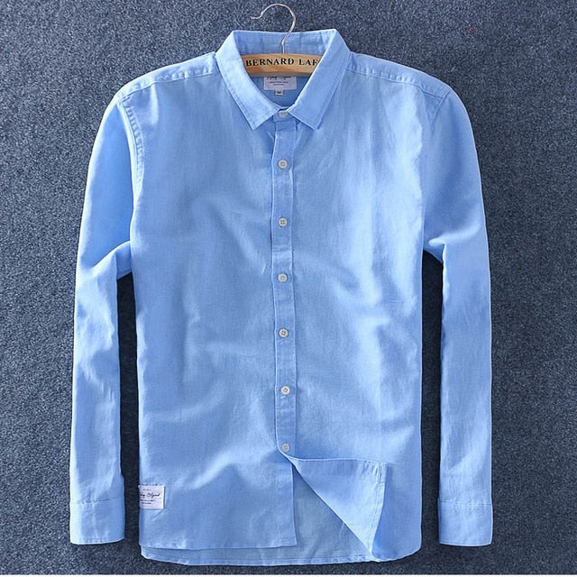 Men's Cotton Linen Square Collar Shirt