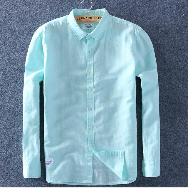 Men's Cotton Linen Square Collar Shirt