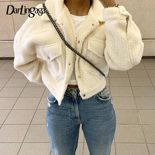 Women's Shaggy Fleece Cropped Coat