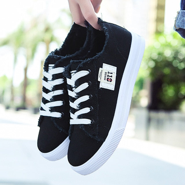 Women's Denim Lace-Up Canvas Sneakers