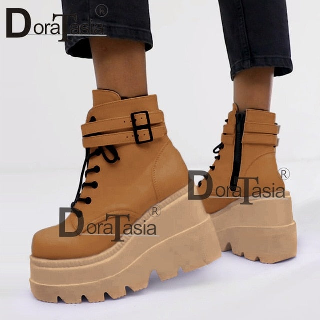 High Platform Wedge Ankle Boots